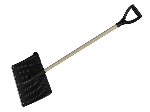 Лопата снегоуборочная 460х335мм пластиковая с планкой, деревянный черенок с V-обр.ручкой "Крепыш"